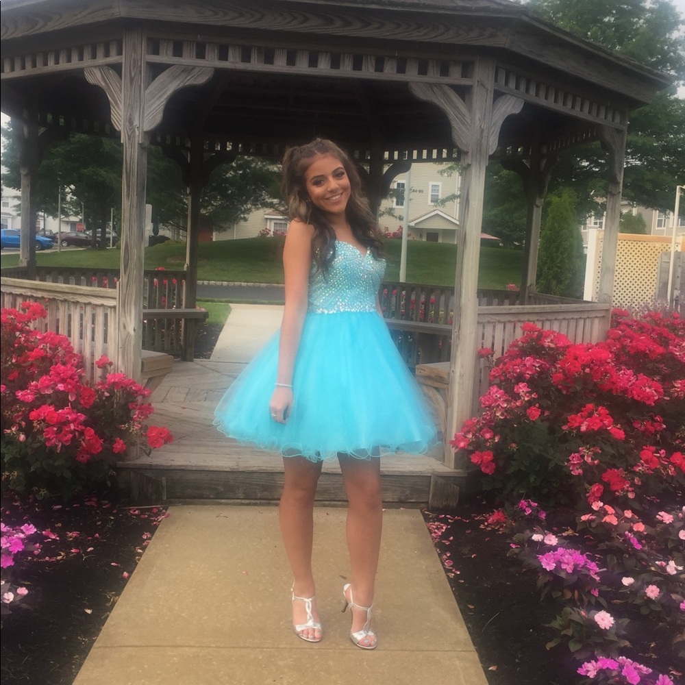 Prom/ formal dress. Light blue with jewels on top